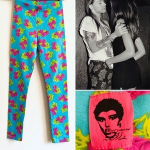 Betsey Johnson Punk Label Pink Roses Teal Leggings